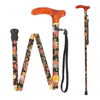 輕巧折疊手杖 / 琥珀壓克力握把/ 高級黃銅鍍金頸圈/鋁合金連接器/日本進口織布花色 (1001.107.DAU) 7 法國推薦輕巧折疊手杖